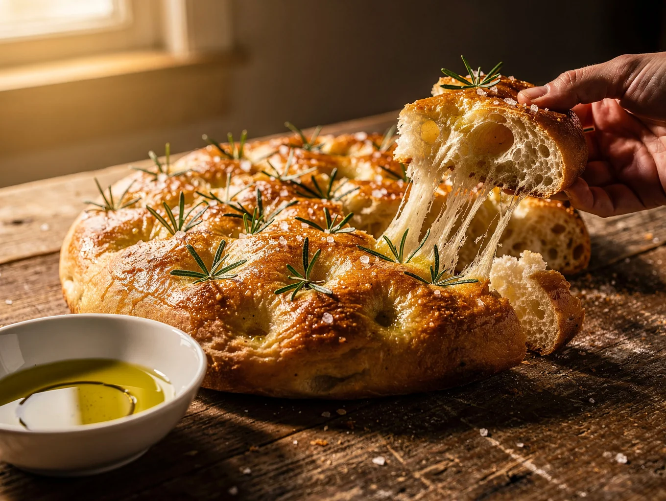 Freshly baked rosemary focaccia bread