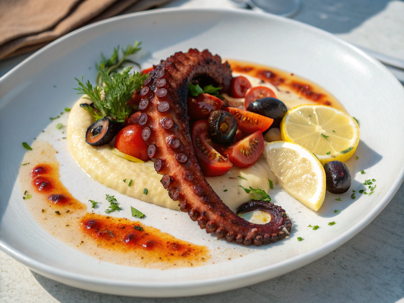 Grilled octopus on potato puree