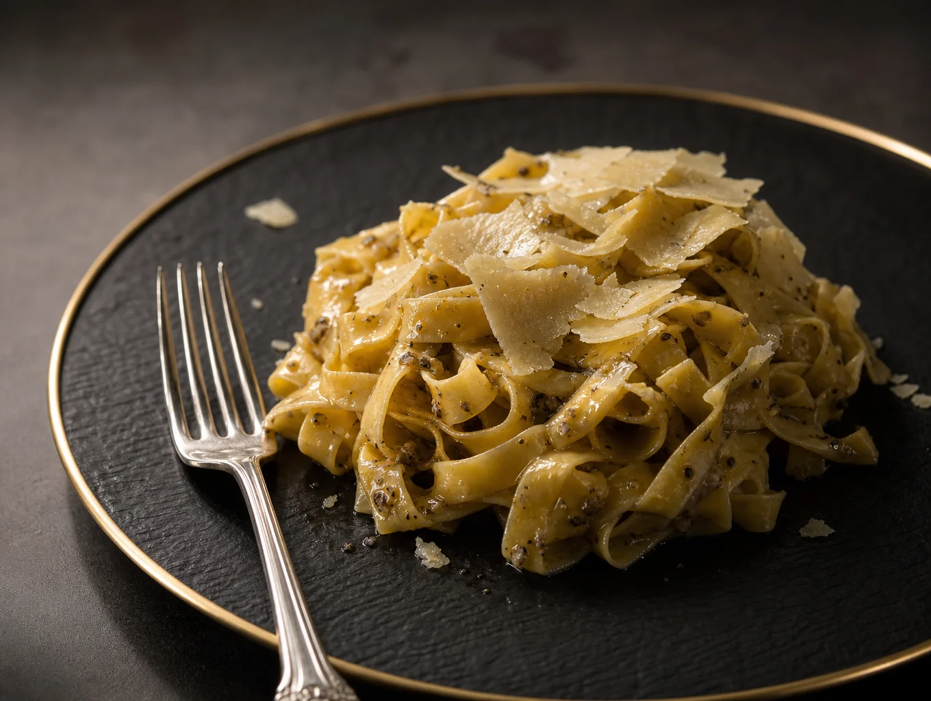 Tagliatelle pasta with black truffles